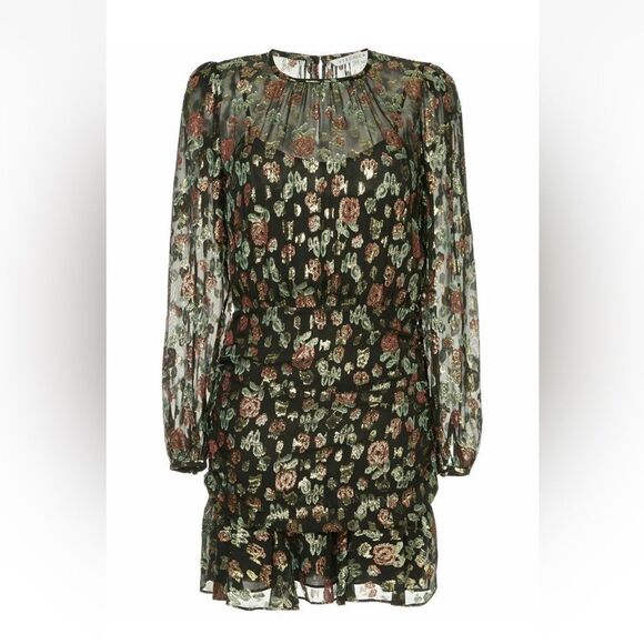 NWT VERONICA BEARD Black Gold Metallic Foil ROBIN Silk Ruched Mini Dress Size 2 - Picture 8 of 15